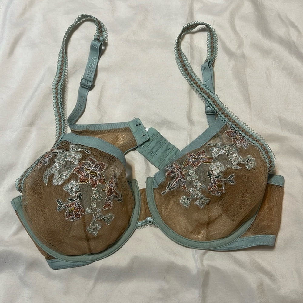 La Perla Mint and Beige Floral Embroidered Bra